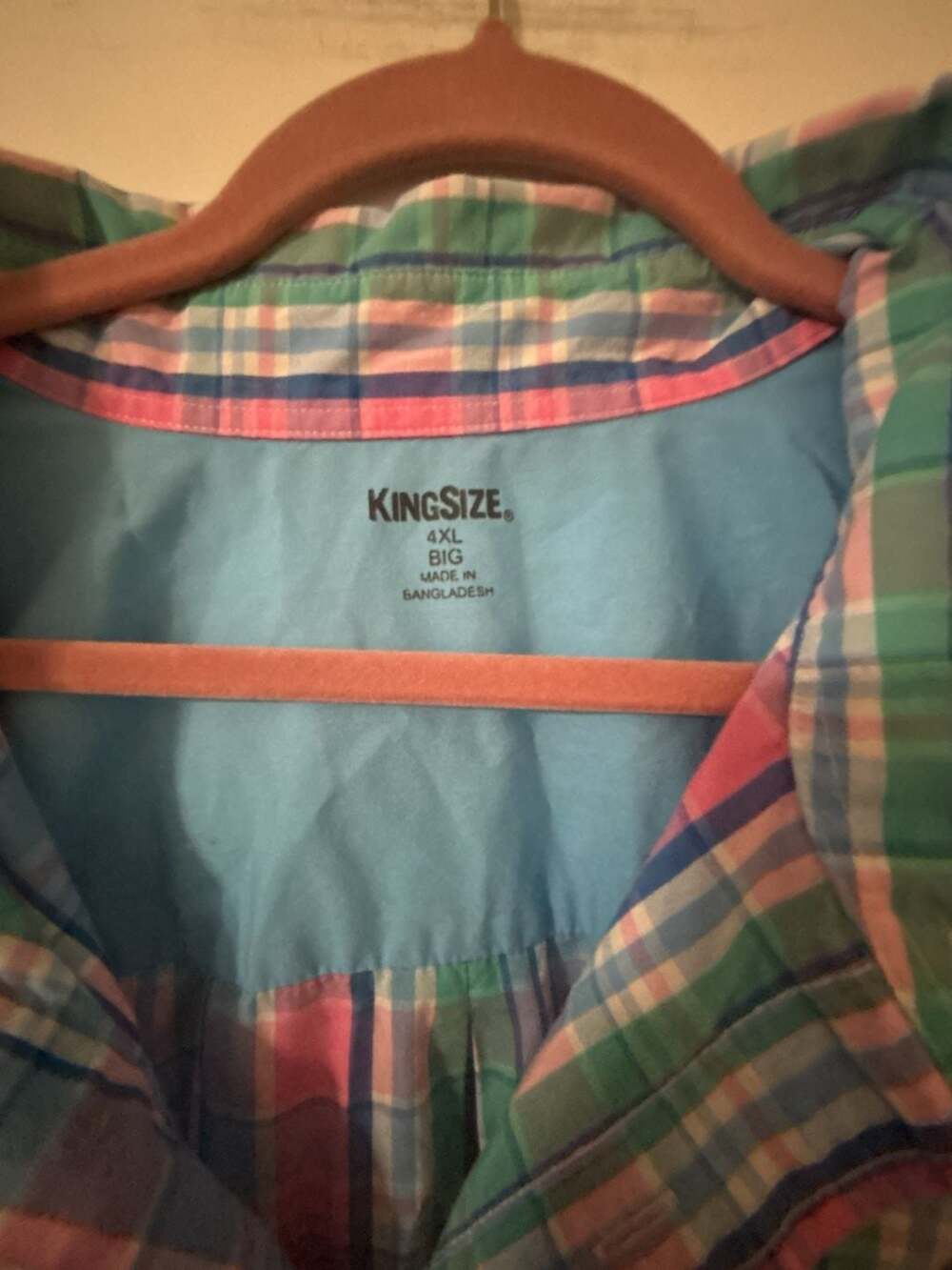 KingSize Short Sleeve Button Down Plaid Shirt Size 4XL Multicolored
